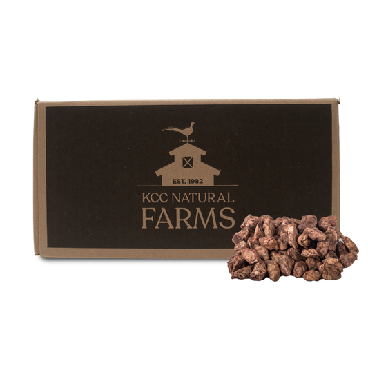 chicken heart product pile in front of bulk box
