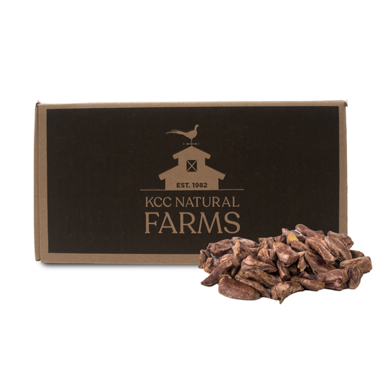 turkey heart product pile in front of bulk box