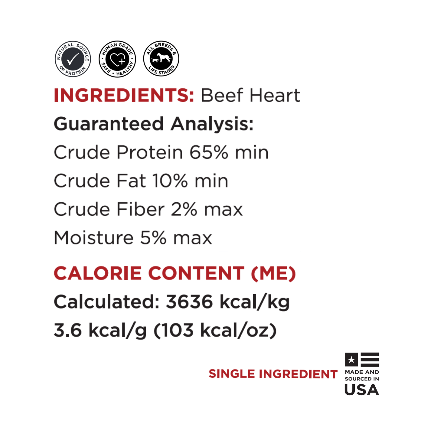 Guraranteed Analysis ingredient beef heart