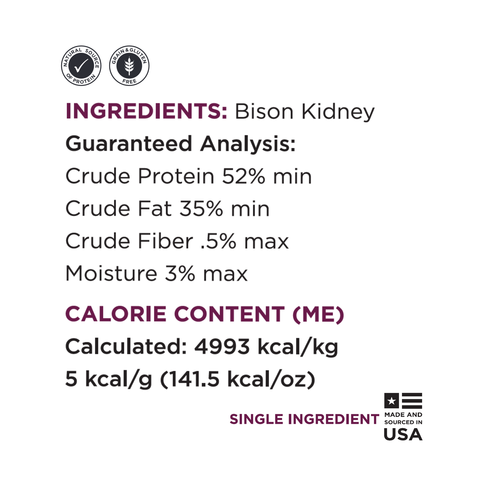 Guaranteed Analysis pure bison kidney
