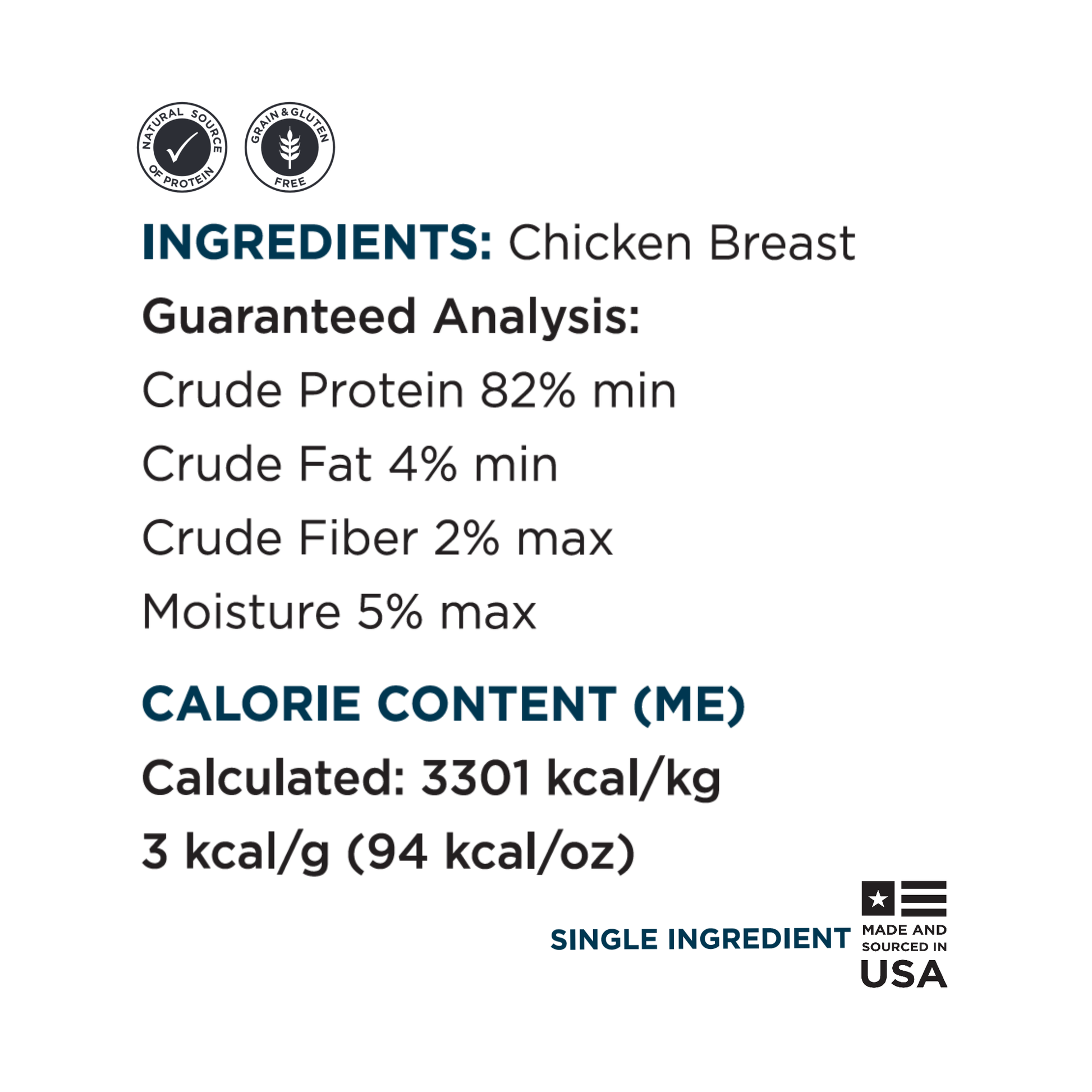 Guaranteed Analysis pure chicken breast meat