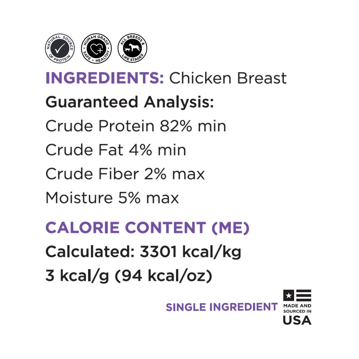 Guaranteed Analysis ingredient chicken breast meat