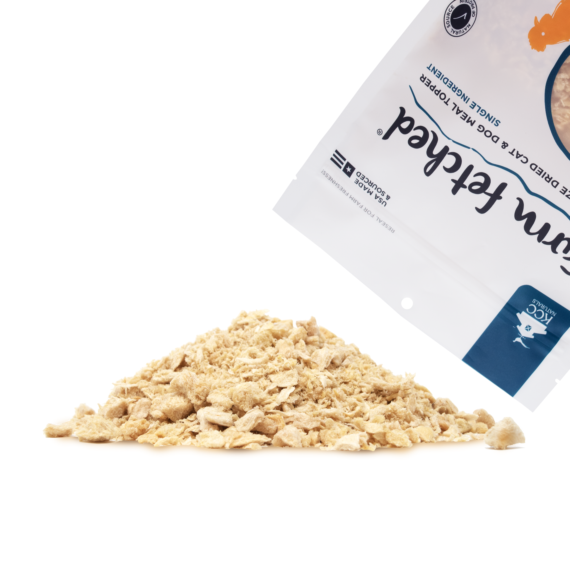 Chicken Breast topper powder and chunks pouring out of package