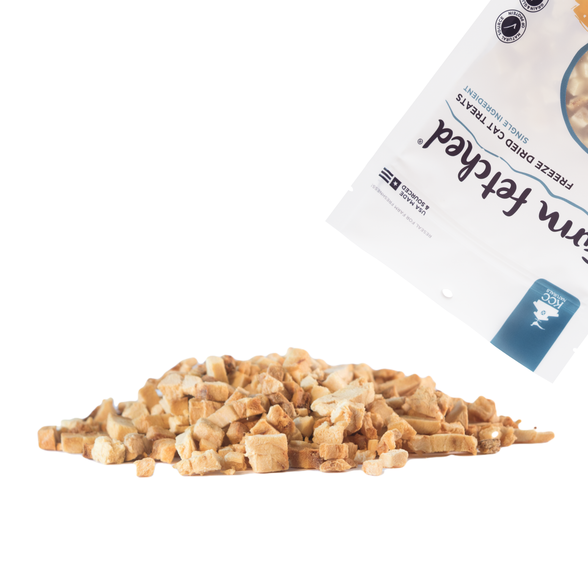 Fish Nuggets cat small size product pouring out of package