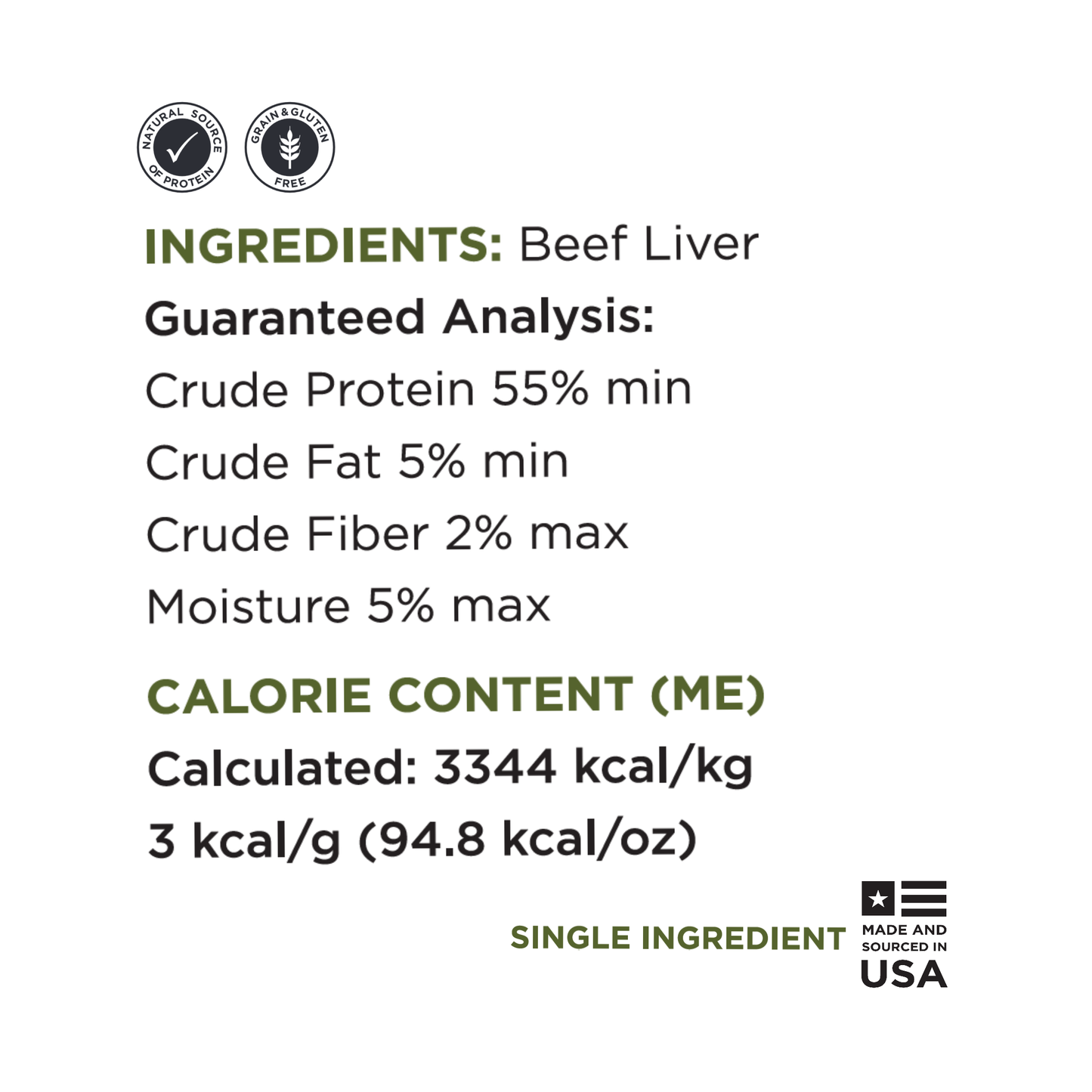 Guaranteed Analysis pure beef liver bulk