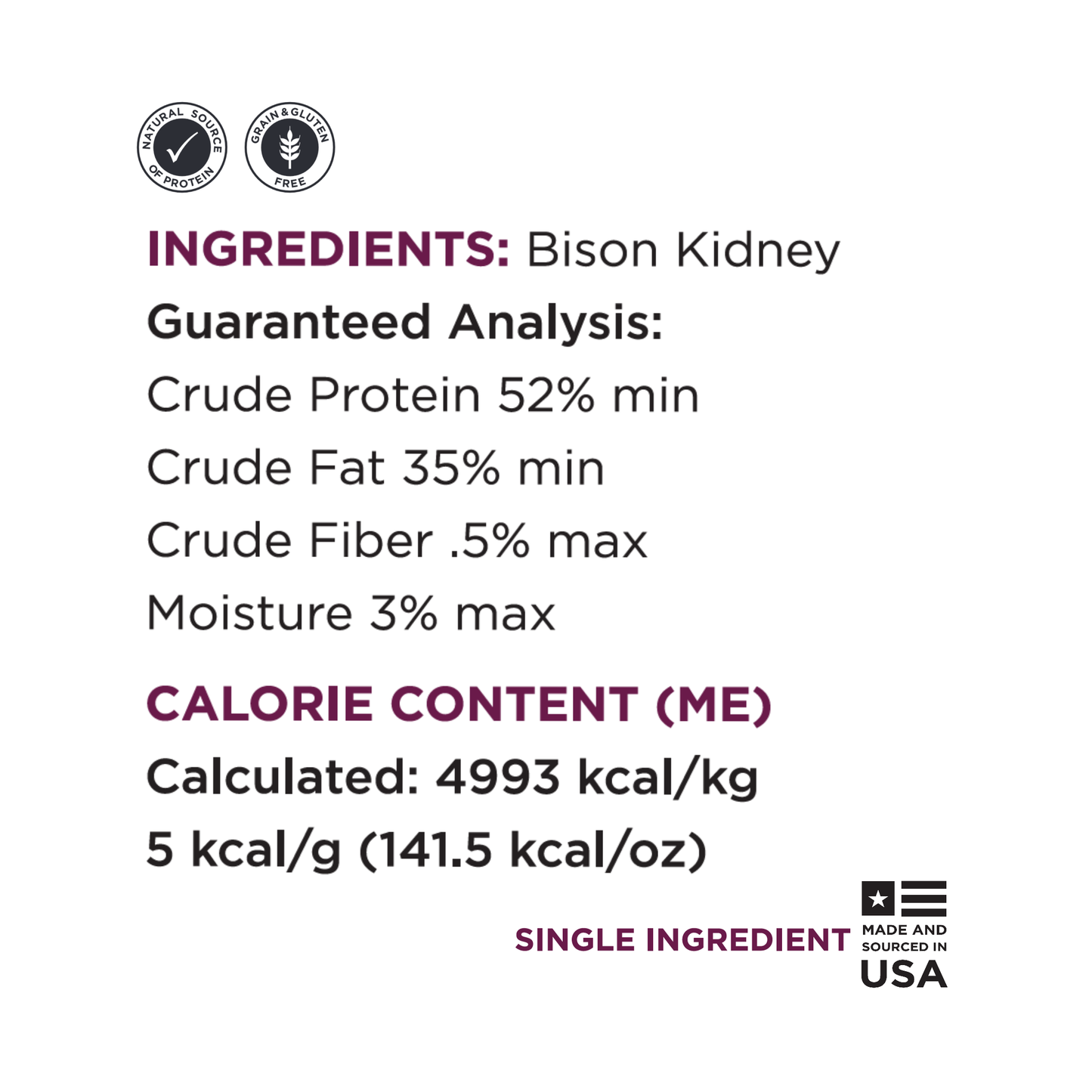 Guaranteed Analysis pure bison kidney bulk