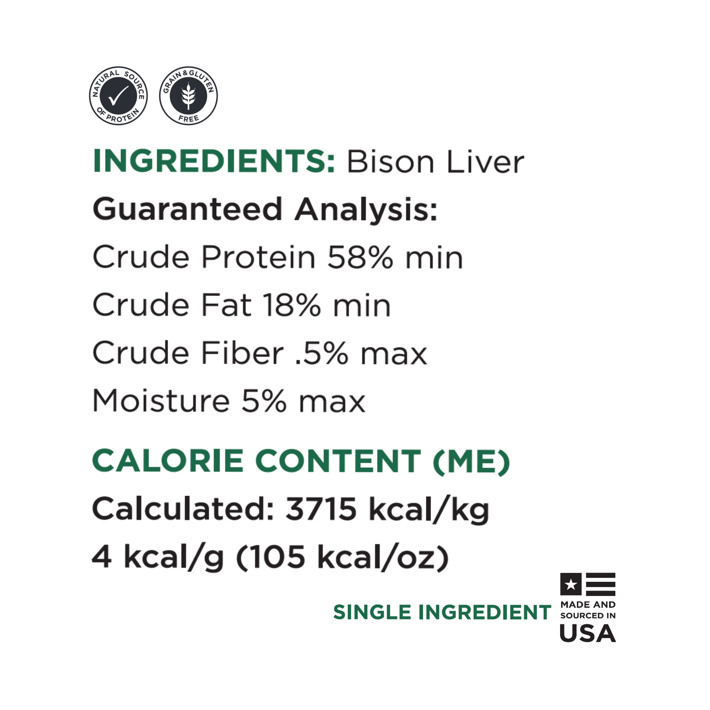 Guaranteed Analysis bison liver