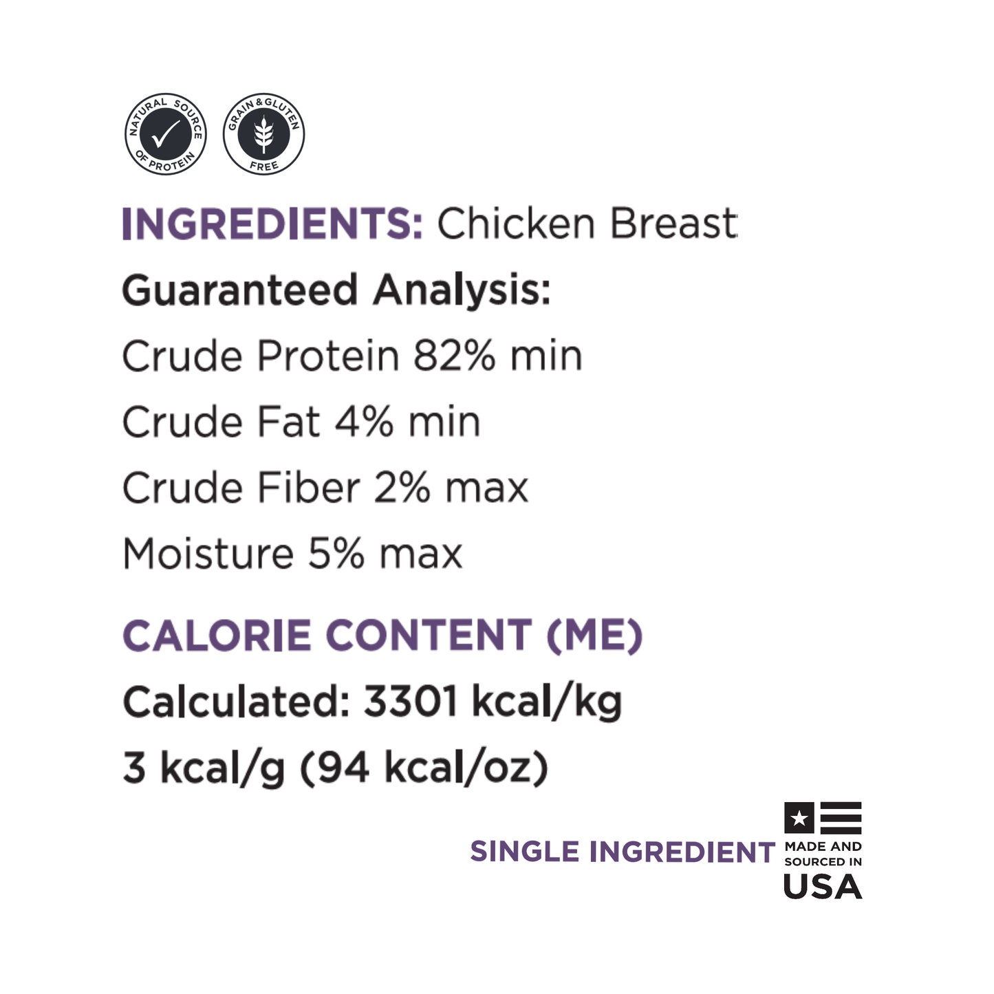 Guaranteed Analysis pure  chicken breast bulk
