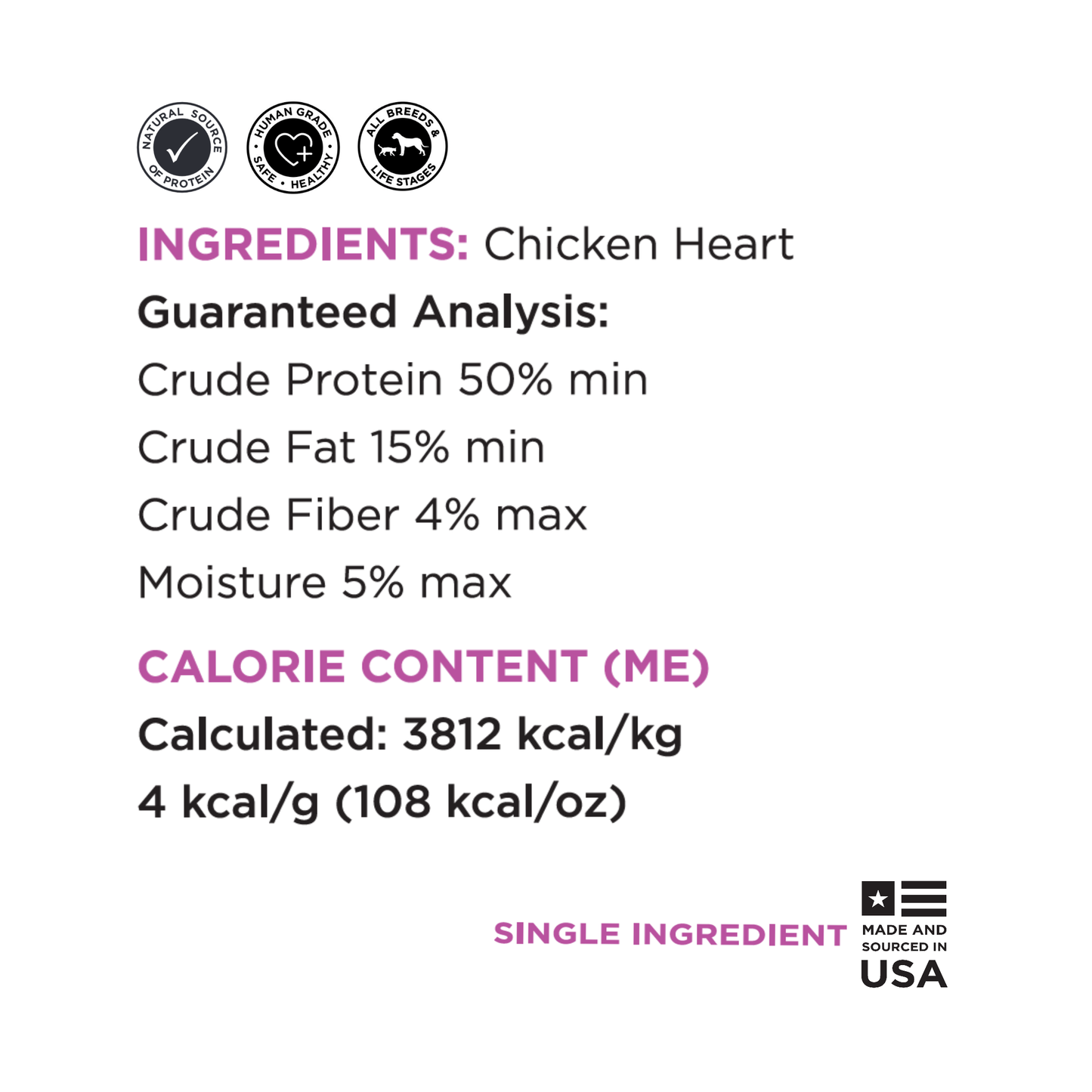 Guaranteed Analysis ingredient chicken heart