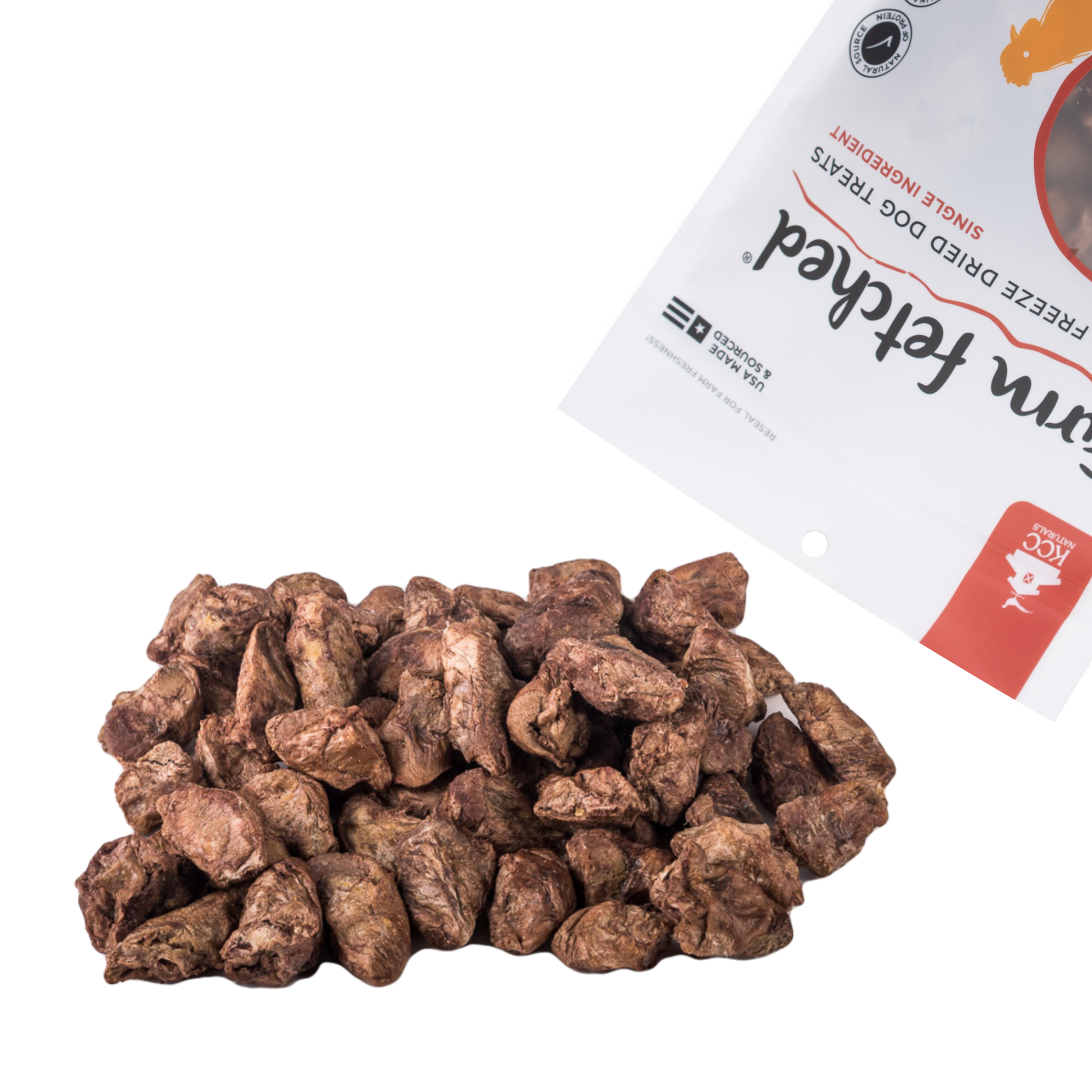 Chicken Heart dog product pouring out of package