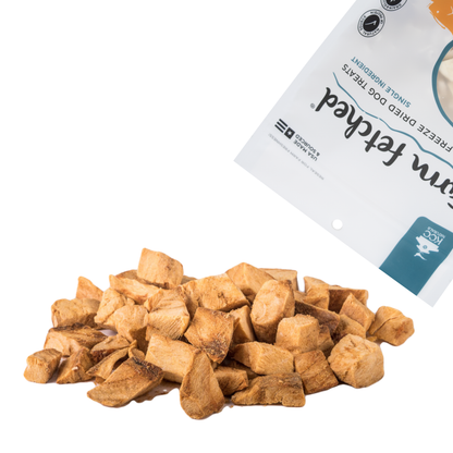 Fish Nugget dog product pouring out of package